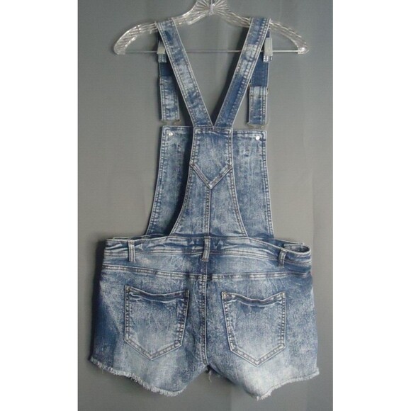 Fire Los Angeles Stone Wash Denim Bib Overall Shorts Womens Size Small Raw Hem - Picture 8 of 8